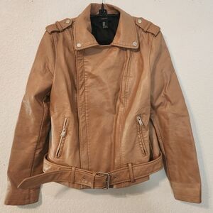 Forever 21 Beige Tan Faux Leather Jacket, Size M